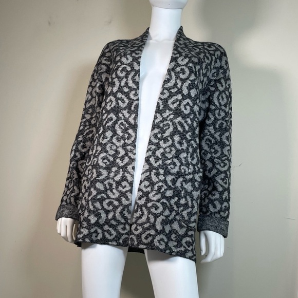 Anthropologie Michael Stars Classic Jacket Leopard Cardigan Sweater Grey Women S - Picture 5 of 13